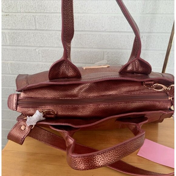 La Gioe di Toscana Dome Large Maroon Metallic Pebbled Leather 2-way bag EUC - Picture 6 of 16